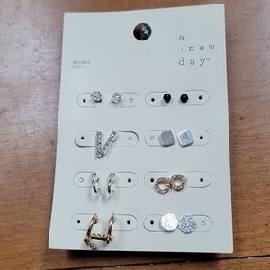 Pave Hoop and Charm Hoop Earring Set 8pc - A New D